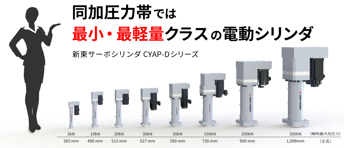 同加圧力帯では、業界最小・最軽量クラスの電動シリンダ 新東サーボシリンダCYAP-Dシリーズ